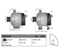 Alternador con polea de rueda libre DAN3005 DENSO para MERCEDES-BENZ CLASE C