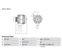 Alternador con polea múltiple 0 986 036 820 BOSCH para MERCEDES-BENZ 190 CLASE E