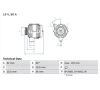 Alternador con polea múltiple 0 986 038 170 BOSCH para MERCEDES-BENZ SSANGYONG