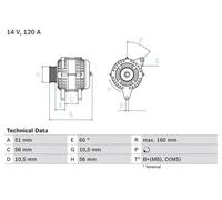Alternador con polea múltiple 0 986 039 250 BOSCH para SAAB OPEL
