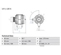 Bosch Alternador 0 986 040 360 para VW Transporter, LT 120A 14V con polea múltiple