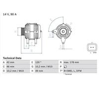 BOSCH Alternador para PEUGEOT: 307, 301 & CITROËN: C3, C2 (Ref: 0 986 048 911)