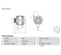 BOSCH Alternador para CITROËN: Berlingo, Jumpy, Nemo, Xsara, Xsara Picasso, C15 & PEUGEOT: Partner, Bipper, Ranch, 206, Expert (Ref: 0 986 049 370)