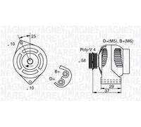 Alternador con polea para correa poli V 063341658010 MAGNETI MARELLI para SMART