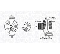 Alternador con polea para correa poli V 063377028010 MAGNETI MARELLI para FIAT