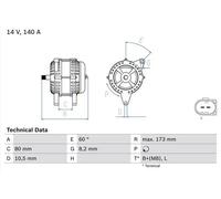 BOSCH Alternador para IVECO: Daily, Massif & PEUGEOT: Boxer & FIAT: Ducato & CITROËN: Relay, Jumper (Ref: 0 986 049 950)