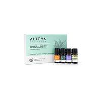 Alteya Organic Essential Oil Set Pure Grattitude - Certified Organic - Lavender - Tea Tree - Orange - Lemongrass - 4 Bottles x 0.17 fl oz/5 ml - Pure Essential Oils + Base