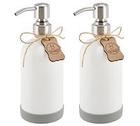 ALTGLAS Dispensador de Jabón 'Sarajevo' de Botella de Cristal Blanco con Cabezal de Bomba de Acero INOX y Posavasos de Silicona (2 Piezas a 500 ml)