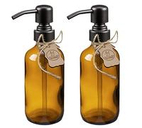 ALTGLAS Dispensador de Jabón 'Sarajevo' de Vidrio Marrón Botella - 2 Piezas de 250 ml para Jabón Líquido y Loción con Cabezal de Acero INOX en Negro