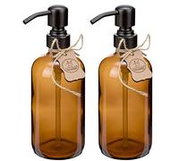 ALTGLAS Dispensador de Jabón 'Sarajevo' de Vidrio Marrón Botella - 2 Piezas de 500 ml para Jabón Líquido y Loción con Cabezal de Acero INOX en Negro