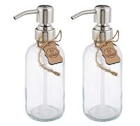 ALTGLAS Dispensador de Jabón 'Sarajevo' de Vidrio Transparente Botella - 2 Piezas de 250 ml para Jabón Líquido y Loción con Cabezal de Bomba de Acero INOX en Plateado Cepillado