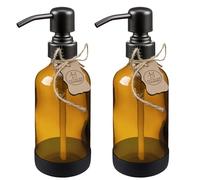 ALTGLAS Dispensador de Jabón 'Sarajevo' - Doble Dispensador de Ducha Hecho de Botella de Vidrio Marrón con Posavasos de Silicona y Cabezal de Bomba de Acero INOX en Negro (2 Piezas a 250 ml)