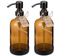 ALTGLAS Dispensador de Jabón 'Sarajevo' - Doble Dispensador de Ducha Hecho de Botella de Vidrio Marrón con Posavasos de Silicona y Cabezal de Bomba de Acero INOX en Negro (2 Piezas a 500 ml)