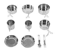 Althwuyu Juego de utensilios de cocina para acampar, 12 pcs Manija plegable de acero inoxidable Copa de cocción Kit de placa con bolsa de almacenamiento para picnic y