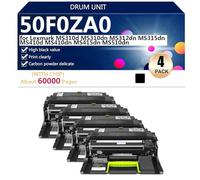 Alto Rendimiento 50F0ZA0 Unidad de Tambor de Repuesto para Lexmark MS310d MS310dn MS312dn MS315dn MS410d MS410dn MS415dn MS510dn Impresoras, Transparente y Duradero,Black-4 Pack