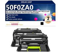 Alto Rendimiento 50F0ZA0 Unidad de Tambor de Repuesto para Lexmark MS310d MS310dn MS312dn MS315dn MS410d MS410dn MS415dn MS510dn Impresoras, Transparente y Duradero,Black-2 Pack
