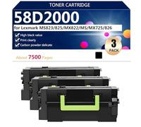 Alto Rendimiento 58D2000 Cartucho de Tóner de Repuesto para Lexmark MS823 MS825 MX822 MS822 MX725 MX826 Impresoras, Transparente y Duradero,Black-3 Pack