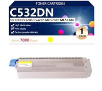 Alto Rendimiento C532DN Cartuchos de Tóner Compatibles para Oki C532dn C542dn MC573dn MC563dn Impresoras, 7000 Páginas,Yellow-1 Pack