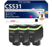 Alto Rendimiento CS531 Cartucho de Tóner para Lexmark CS531dw CX532adwe CS632dwe CX635adwe Impresoras, Nítida y Duradera,Black-3 Pack