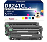 Alto Rendimiento DR241CL Tambor de Repuesto para Brother HL-3140 HL-3140W HL-3150CDW HL-3170CDW MFC-9330CDW MFC-9140CDN Impresoras, Transparentes y Duraderas,BCMY-2 Pack