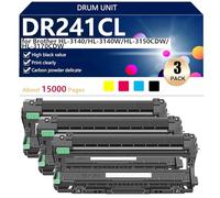 Alto Rendimiento DR241CL Tambor de Repuesto para Brother HL-3140 HL-3140W HL-3150CDW HL-3170CDW MFC-9330CDW MFC-9140CDN Impresoras, Transparentes y Duraderas,BCMY-3 Pack