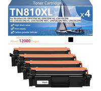 Alto Rendimiento TN810XL Cartucho de Tóner de Repuesto para Brother HL-EX470W HL-EX670W HL-L9410CDN HL-L9430CDN HL-L9470CDN MFC-L9610CDN MFC-L9670CDN Impresoras, Transparente y Duradero,Black-4 Pack