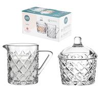 Altom Design Azucarero de 210 ml y jarra de leche de 200 ml a cuadros de cristal, transparente