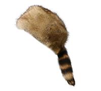 Altsuceser Gorra de piel sintética estilo cosaco, con cola de mapache y parte superior plana, sombrero de cola de mapache para invierno, Marrón claro, Talla única
