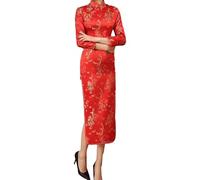 Altsuceser Qipao - Vestido de manga larga con cuello mandarín Cheongsam para mujer, diseño floral chino tradicional, B, XL