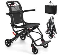 Altsuceser Sillas de ruedas plegables de transporte con frenos de mano, aleación de aluminio de 13 libras, silla de transporte ultraligera con asa telescópica, bolsa de almacenamiento, sillas de
