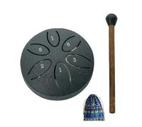 Altsuceser Tambor de lengua de acero de 7,6 cm y 6 notas para jardín, campanilla de lluvia, mini tambor de chakras, pequeño tambor etéreo con mazo para yoga zen, color negro