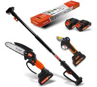 Altuna Kit de Poda a Batería de Titanio - Motosierra a Batería + Tijeras de Podar Eléctricas + Pértiga Telescópica para Poda en Altura hasta 3,7 Metros - Incluye 2 Baterías - con Cargador y Gafas