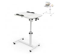 Altura ajustable: rodadura, mesa lateral con ruedas, forma de C, sobrecama, portátil, escritorio, 5989 cm, sofá compacto, mesa para salón, dormitorio, oficina y hospital, 60 x 40 cm, blanco y negro