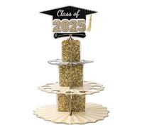 Altura monetaria de graduación, soporte de extinción de madera de madera 2025, 3 cuadros de mesa central moderna creativa única de mesa decorativa de mesa decoración negra y dorada para universidad