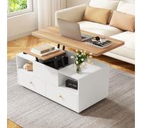 Altura regulable 100 x 50 x 47,5 cm, mesa auxiliar con función plegable y 4 cajones, una mesa grande y una pequeña mesa hidráulica elevable, mesa de salón móvil con ruedas universales, mesa auxiliar