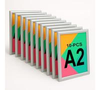 Aluanz Marco Abatible A2 Plateado - Set de 10 - Perfil para Pósters, Marco de Cambio Rápido con Lámina Antirreflectante, Marco de Pared para Carteles en Vertical y Horizontal - 594 x 420 mm