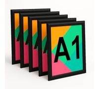 Aluanz Marco plegable A1 negro - Juego de 5 barras de fotos, marco intercambiable con lámina antirreflectante, listón de póster para montaje en pared, marco de póster vertical y horizontal, marco de