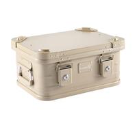 Alubox Caja de aluminio con cerradura E18S Sahara Sand Beige - Caja de almacenamiento premium de 18 litros - Grosor del material 1 mm - Tapa con aluminio fundido a presión esquinas apilables y junta