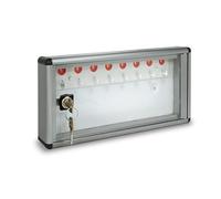 ALUBOX Caja para Llaves de Pared en Aluminio 30X5X14 cm - Llaveros de Pared para Casa Interior o Exterior Protegido - Made in Italy con 8 Ganchos Numerados (PLATA METALIZADA)
