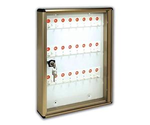 ALUBOX Caja para Llaves de Pared en Aluminio 30X5X14 cm - Llaveros de Pared para Casa Interior o Exterior Protegido - Made in Italy con 24 Ganchos Numerados (BRONCE)