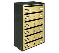 ALUBOX Cubo Buzones Comunitarios 6 Compartimentos 63x38,5x25 cm de Chapa Galvanizada Buzón Comunitario Horizontal para Exterior e Interior Protegido (Antracita Y Oro)