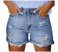 Alueeu Pantalones Cortos Mujer Verano Vaquero Moda Casual Shorts Mezclilla Moda Roto Cordón Cintura Alta Slim Fit Jeans Chica Adolescente Suave y Cómodo Retro Pants con Bolsillos S-XXL