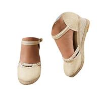 Alueeu Sandalias Mujer Verano 2023 Cuña Comodas Alpargatas Zapatos Casual Hebilla Fiesta Clásica Elegantes con Pala Cerrada Exterior Forrada de Yute Romano Sandalias de Playa, 04 Beige, 38 EU
