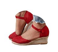 Alueeu Sandalias Mujer Verano 2023 Cuña Comodas Alpargatas Zapatos Casual Hebilla Fiesta Clásica Elegantes con Pala Cerrada Exterior Forrada de Yute Romano Sandalias de Playa, 02 Rojo, 40 EU