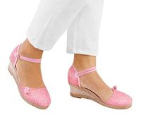 Alueeu Sandalias Mujer Verano 2023 Cuña Comodas Alpargatas Zapatos Casual Hebilla Fiesta Clásica Elegantes con Pala Cerrada Exterior Forrada de Yute Romano Sandalias de Playa, 06 Rosa, 40 EU