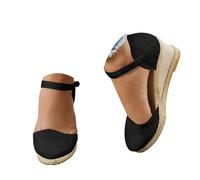 Alueeu Sandalias Mujer Verano 2023 Cuña Comodas Alpargatas Zapatos Casual Hebilla Fiesta Clásica Elegantes con Pala Cerrada Exterior Forrada de Yute Romano Sandalias de Playa, 01 Negro, 37 EU