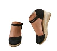 Alueeu Sandalias Mujer Verano 2023 Cuña Comodas Alpargatas Zapatos Casual Hebilla Fiesta Clásica Elegantes con Pala Cerrada Exterior Forrada de Yute Romano Sandalias de Playa, 02 Negro, 40 EU