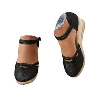 Alueeu Sandalias Mujer Verano 2023 Cuña Comodas Alpargatas Zapatos Casual Hebilla Fiesta Clásica Elegantes con Pala Cerrada Exterior Forrada de Yute Romano Sandalias de Playa, 04 Negro, 39 EU