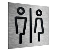 ALÚMADESIGNCO Cartel WC Hombre y Mujer - Unisex Señal Baño - Señales Aseo Placa - Cartelo Aseos - Señalizacion Baños Originales, Simbolos Generos - Carteles para hotel, restaurante y oficina
