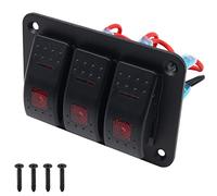 Aluminio- 12v / 24v Panel de control Interruptor de ENCENDIDO/APAGADO de 3 posiciones Panel de interruptor basculante impermeable con luz LED roja para automóvil RV Caravanas Remolques Barco